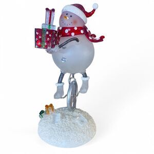 Vintage Glass Ceramic Snowman Riding Unicycle Light Up Christmasm Holiday Decor